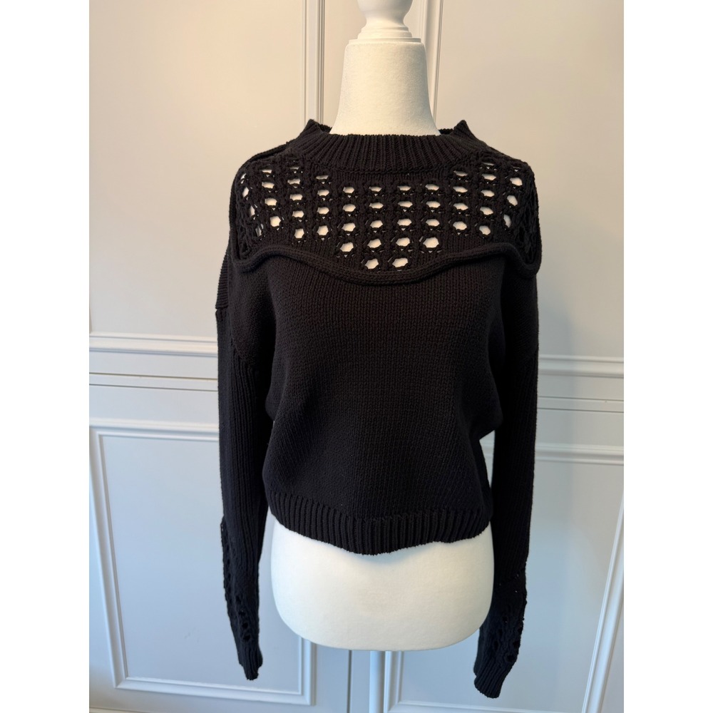 Caballero Sweater Women Small Black Excellent Crochet Yoke Cotton Knit